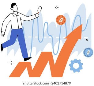 Crypto market. Vector illustration. Commerce in crypto market is facilitated by decentralized and borderless transactions Earning potential in crypto market is directly linked to market conditions