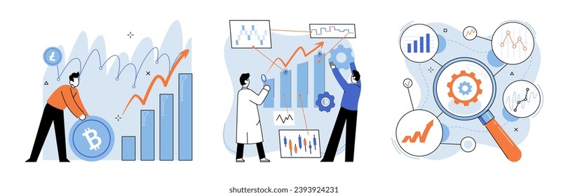 Mercado criptográfico. Ilustración vectorial. La economía se está reformulando por el aumento de las criptomonedas y su impacto económico Se pueden encontrar oportunidades rentables siguiendo las últimas tendencias en el mercado de la criptografía