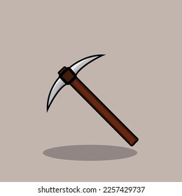 Crypto mining tool vector Wooden pickaxe and gold nugget pile, the ore in cartoon style isolated on white background. Mine, a digging concept. Handle tool, and instrument. 