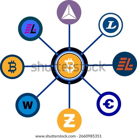 Crypto Network Multi Coin Icon Bitcoin, Litecoin, Zcash  Blockchain