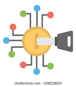 Crypto nodes lock and key in coin kind of hole is actually a symbol of cryptography key 
