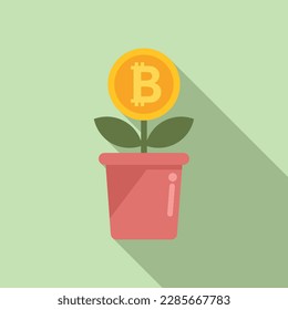 Crypto plant pot icon flat vector. Bitcoin money. Digital financial