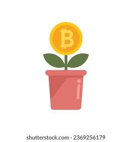 Vector plano del icono de la capota de la planta criptográfica. Dinero bitcoin. Aislamiento financiero digital