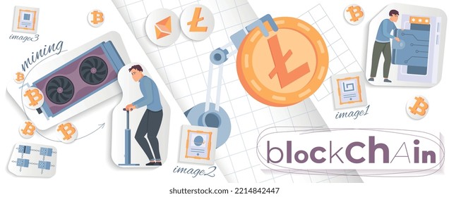 Crypto platform collage with blockchain symbols flat vector illustration