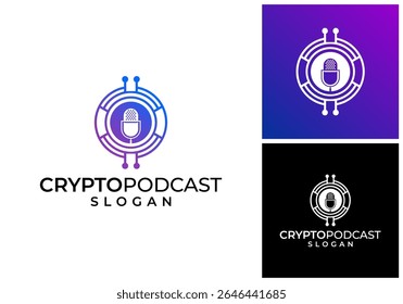 crypto podcast logo design with podcast microphone logo icon.