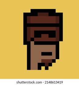 Crypto punk NFT 24x24 pixel illustration. Blockchain based digital 8 bit retro punk game art on non-fungible token