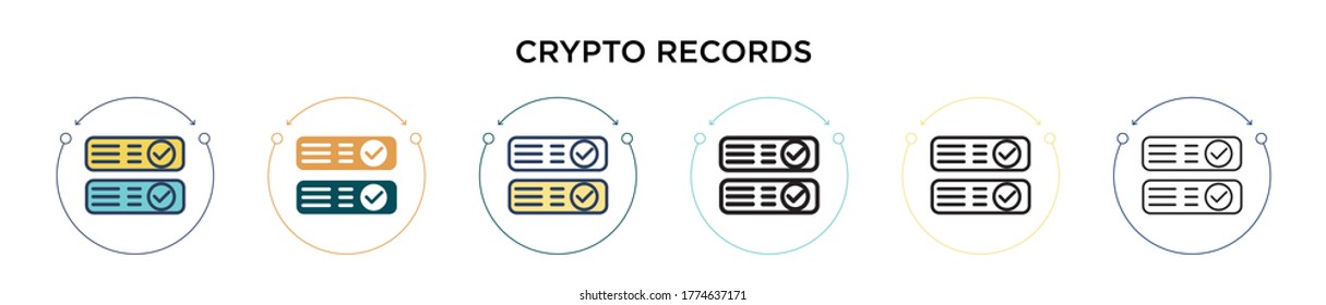 Crypto records icon in filled, thin line, outline and stroke style. Vector illustration of two colored and black crypto records vector icons designs can be used for mobile, ui, web
