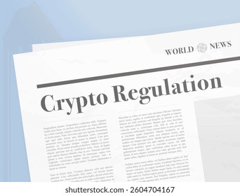 Crypto regulation news headline. Cryptocurrency policies, financial laws, government rules, blockchain compliance and legal frameworks. Crypto regulation and fintech regulations. Vector illustration