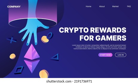Crypto Rewards for Gamers. P2E Web Banner Template. Vector illustration