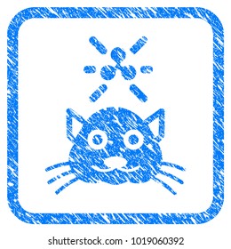 Crypto Ripple Kitty rubber seal stamp watermark. Icon vector symbol with grunge design and dust texture inside rounded frame. Scratched blue emblem on a white background.
