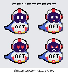 Crypto Robot NFT Logo, Robot Character Pixel Art NFT, Emoticons Robot Vector