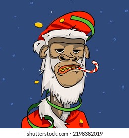 Crypto Santa. Christmas crypto ape character NFT variant. Ape dressed as Santa Claus, vector illustration