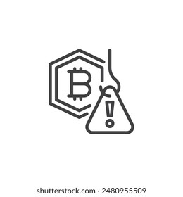 Icono de la línea Crypto Scam Alert. signo de estilo lineal para concepto móvil y Diseño web. Icono de Vector de esquema de ataque de phishing. Símbolo, ilustración del logotipo. Vector gráfico