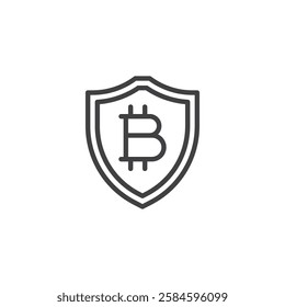 Crypto Security line icon. linear style sign for mobile concept and web design. A shield with a Bitcoin symbol outline vector icon. Symbol, logo illustration. Vector graphics