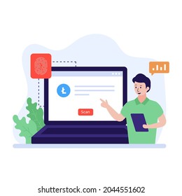 Ilustración plana de firma criptográfica, vector modificable 