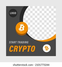 Crypto Social Media Post Template, Bitcoin Advertisement Square Banner, Cryptocurrency Promotional Campaign, Isolated.