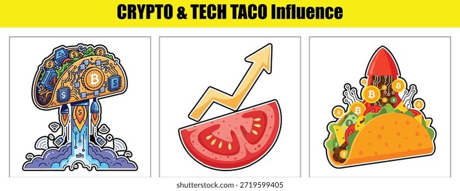 Crypto taco foguete lançamento e gráfico de crescimento na fatia de tomate Palavras-chave: taco, crypto, bitcoin