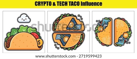 Crypto Tacos with Cloud, Dollar Coin, ATM, and Circuit Board Designs vector illustration