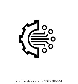 Crypto Technology Icon. Modern computer network technology sign. Digital graphic symbol. Gear with Bitcoin Sign. Concept design elements.