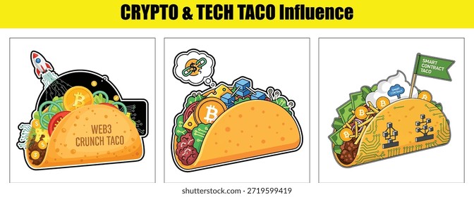 Tacos temáticos de criptomonedas y tecnología con blockchain y Elementos de divisas digitales