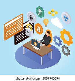 Crypto trader 3d isometric vector illustration concept for banner, website, landing page, ads, flyer template