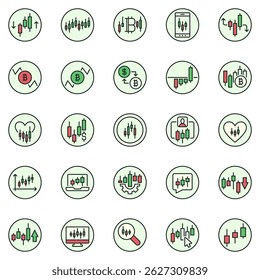 Crypto Trading colored round icons set - Stock Market Trading and Cryptocurrency Investment concept signs collection