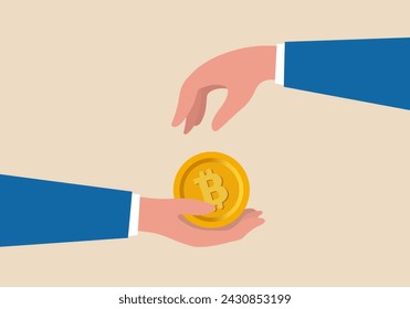 Crypto trading concept, bitcoin exchange businessman hands trading bitcoin 
