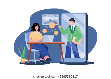 Crypto Trading Course Illustration concept on white background