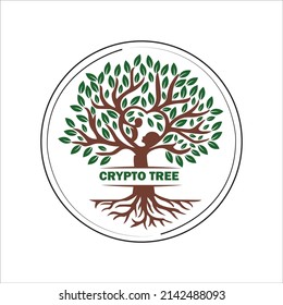TECNOLOGÍA DE ÁRBOL CRÍPTO PLANTILLA DE LOGOTIPO BITCOIN BLOCKCHAIN
