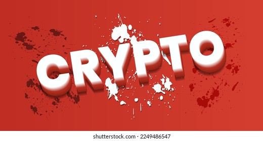 Crypto typography font template design wallpaper, paint drops pattern isolated in the red background. Cryptocurrency vector illustration with futuristic block chain technology concept banner.