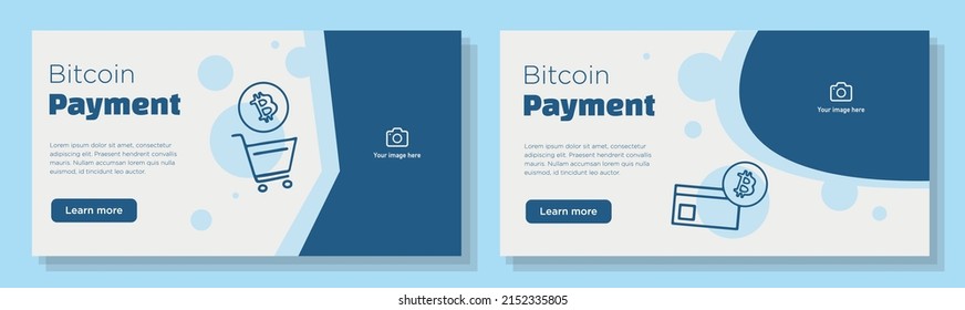 Crypto Valuta Wallet Online Banner Template Set, Bitcoin Payment Headset Advertisement, Horizontal Ad, Digital Money E-wallet Campaign Webpage, Flyer, Creative Brochure, Isolated On Background.
