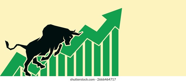 Criptografia para cima Ilustração de vetor com Bull. Crescimento da moeda digital e conceito de mercado Bull. Imagem Bull Market Crypto Vetor, Rising Up Trend Bull Graphic. Crescimento Ascendente. Blockchain e mercado financeiro