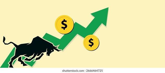 Krypto-nach-oben-Vektorgrafik mit Stier. Digitales Währungswachstum und Bull Market Concept. Bull Market Crypto Vektor Bild, Aufstieg Trend Bull Grafik. Aufwärtstrend Blockchain und Finanzmarkt