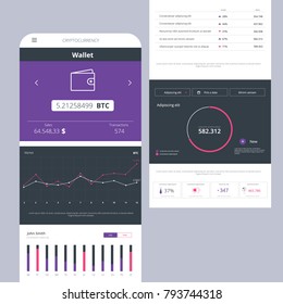 Crypto Wallet Application Data Infographics Maket Bitcoin UI UX Vector Illustration