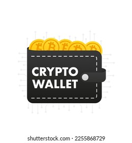 Cartera criptográfica. Tecnología de cartera digital para bitcoin criptodivisa. Cartera criptográfica conectada. Б л о к ч й. Concepto de cartera criptográfica. Ilustración del vector