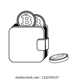 crypto wallet earnings money bitcoin currency . black contour silhouette isolated on white