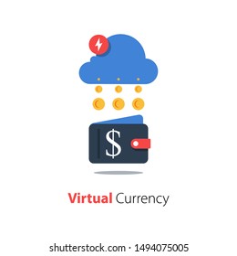 Crypto wallet, finance technology, online payment, digital currency, cloud payment system, vector flat illustration