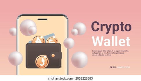 crypto wallet with golden coins on smartphone screen cryptocurrency blockchain technology digital currency