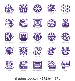 Crypto Wallet Icon-Paket für Ihre Website, Handy, Präsentation und Logo-Design. Crypto Wallet Icon Linie Grundfarbe Design. Vektorgrafik-Illustration und bearbeitbarer Strich.