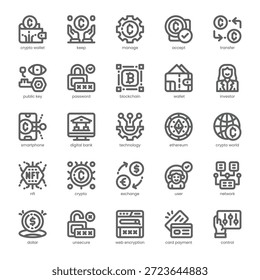 Paquete de iconos de criptomoneda para su Sitio web, móvil, presentación y diseño de logotipo. Diseño de contorno de icono de criptomoneda. Ilustración gráfica de Vector y trazo editable.