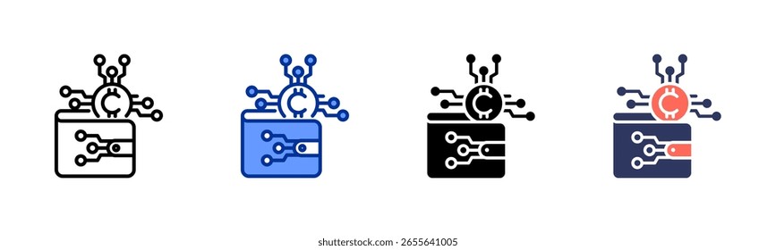 Colección de múltiples estilos de hoja de íconos de Crypto Wallet