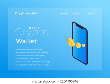 Crypto wallet isometric illustration. Cryptocurrency mobile storage app concept