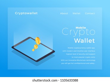 Crypto wallet isometric illustration. Cryptocurrency mobile storage app concept