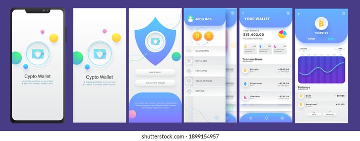 Crypto Wallet Mobile App UI Kit Including Like As Create Account, Transaction, BTC Screens.