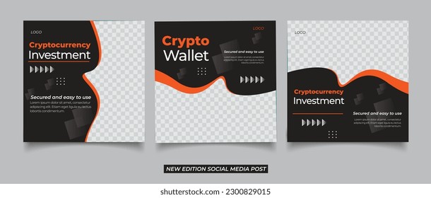 Crypto wallet for social media post design template	
