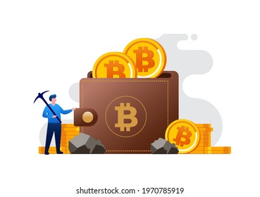 Crypto wallet system on blockchain. Digital asset cryptocurrency. Bitcoin investment vector illustration for website landing page template