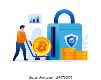 Crypto wallet system on blockchain. Digital asset cryptocurrency. Bitcoin investment vector illustration for website landing page template