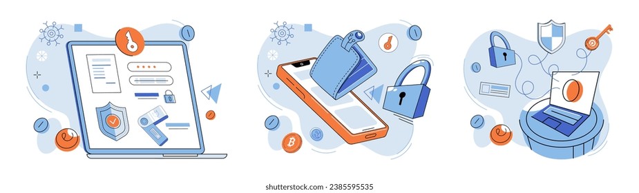 Crypto wallet vector illustration. E wallets are becoming increasingly popular for online transactions Digital wallets offer convenient way to manage and transfer money The integration blockchain