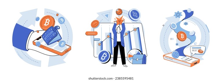 Crypto wallet vector illustration. The integration blockchain technology ensures security and transparency digital wallet transactions Cryptocurrencies stored in digital wallets provide decentralized svg
