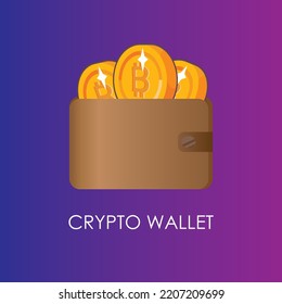 Crypto wallet vector illustration.Bitcoin in crypto wallet.